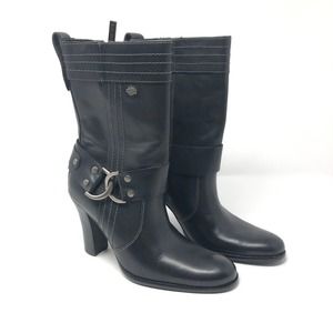Harley Davidson 5 Black Leather Heeled Boots